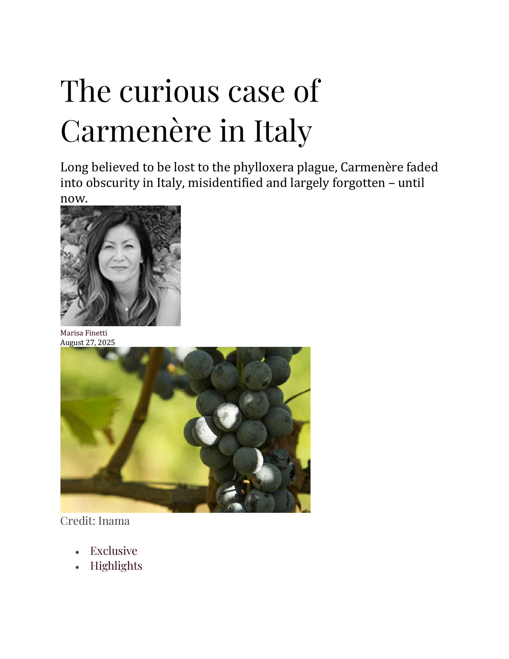The curious case of Carmenère in Italy